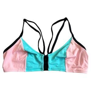 Pink Victoria's Secret Pink/Green Color Block Swim Top, L